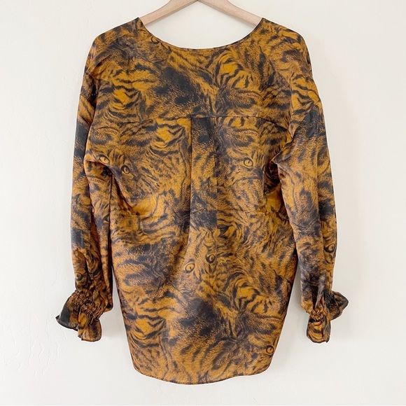 ALLSAINTS Penny Grizedale Cat Print Wrap Front Blouse - Picture 10 of 12